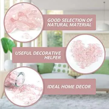 JOHOUSE Rose Quartz Crystals, Pink Pebble Rose Quartz Chips Tumbled Pink Crystal Stone Irregular Shaped Stones for Fish Tank Vase Filler Decorations, 1 Pounds(Approx 800)