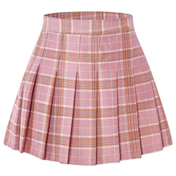 SANGTREE Womens School Uniform Pink Plaid Pleated Skirt with Safety Shorts