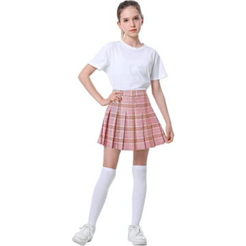 SANGTREE Pink Plaid A-Line Skirt for School & Cosplay