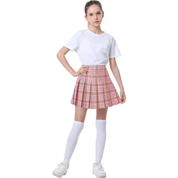 SANGTREE Pink Plaid A-Line Skirt for School & Cosplay