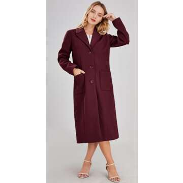 Chouyatou Women's Stylish Mid-Long Wool Blend Coat