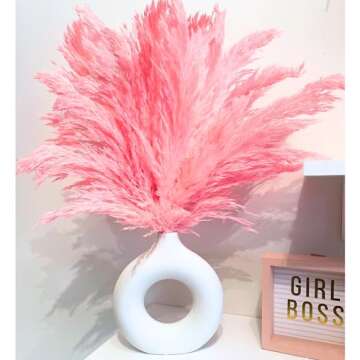 (10 Units) Candy Pink Pampas Grass Decor (17.5 inch) Hot Pink Pampas Grass Fluffy. Boho Dried Pink Pampas Grass Decor, Fuchsia Pampas in Bulk. by AlobyC® (Pink | 10 pcs | 17 inch)