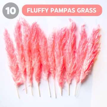 (10 Units) Candy Pink Pampas Grass Decor (17.5 inch) Hot Pink Pampas Grass Fluffy. Boho Dried Pink Pampas Grass Decor, Fuchsia Pampas in Bulk. by AlobyC® (Pink | 10 pcs | 17 inch)