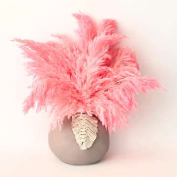 (10 Units) Candy Pink Pampas Grass Decor (17.5 inch) Hot Pink Pampas Grass Fluffy. Boho Dried Pink Pampas Grass Decor, Fuchsia Pampas in Bulk. by AlobyC® (Pink | 10 pcs | 17 inch)