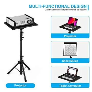 DECOSIS Projector Stand Tripod, Laptop Tripod Stand Adjustable Height from 23.5 to 63.5 inches with Gooseneck Phone Holder, Laptop Floor Stand for Office, Home, Stage, Studio, DJ Racks Holder Mount