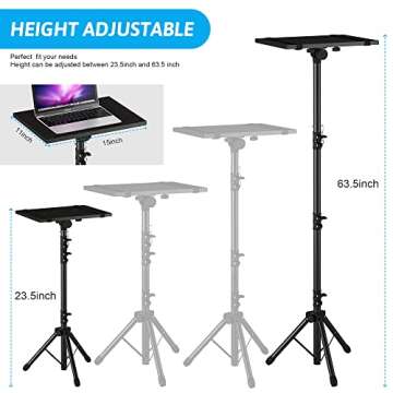 DECOSIS Projector Stand Tripod, Laptop Tripod Stand Adjustable Height from 23.5 to 63.5 inches with Gooseneck Phone Holder, Laptop Floor Stand for Office, Home, Stage, Studio, DJ Racks Holder Mount