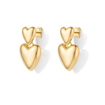 PAVOI 14K Yellow Gold Plated Statement Chunky Heart Earrings for Women | Lightweight Teardrop Love Valentine Dangle Earrings