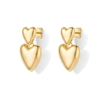 PAVOI 14K Yellow Gold Plated Statement Chunky Heart Earrings for Women | Lightweight Teardrop Love Valentine Dangle Earrings