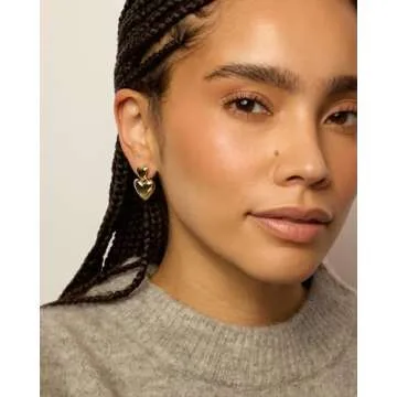 PAVOI 14K Yellow Gold Plated Statement Chunky Heart Earrings for Women | Lightweight Teardrop Love Valentine Dangle Earrings