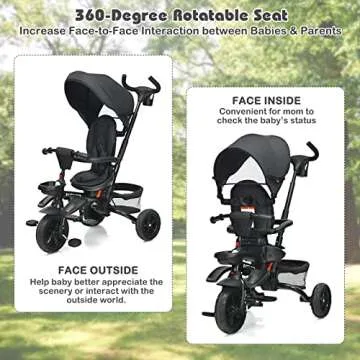 BABY JOY Tricycle, 7 in 1 Folding Toddler Bike w/Removable Push Handle, Rotatable Seat, Adjustable Canopy, Safety Harness, Storage, Cup Holder, Trike for 1-5 Year Old, Tricycle for Toddlers (Black)