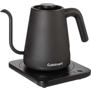 Cuisinart GK-1 Digital Goose Neck Kettle, Precision Gooseneck Spout Designed for Precise Pour Control that Holds 1-Liter, 1200-Watt Allows for Quick Heat Up, Stainless Steel,Black