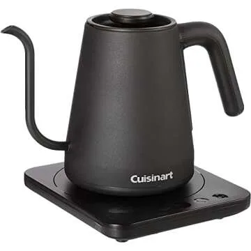 Cuisinart GK-1 Digital Goose Neck Kettle, Precision Gooseneck Spout Designed for Precise Pour Control that Holds 1-Liter, 1200-Watt Allows for Quick Heat Up, Stainless Steel,Black