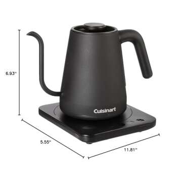 Cuisinart GK-1 Digital Goose Neck Kettle, Precision Gooseneck Spout Designed for Precise Pour Control that Holds 1-Liter, 1200-Watt Allows for Quick Heat Up, Stainless Steel,Black