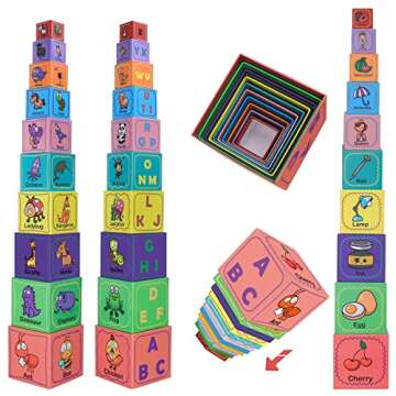 COGO MAN Nesting and Stacking Blocks Stacking Toys for Toddlers Plus Animal Puzzle Toys Set Alphabet ABC Blocks Learning & Educational Toys Education Supplies Montessori Toys
