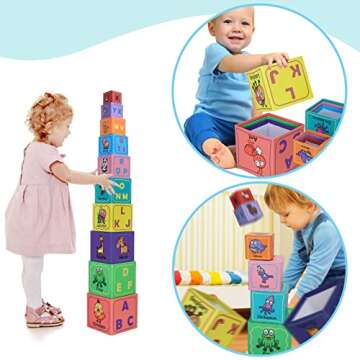 COGO MAN Nesting and Stacking Blocks Stacking Toys for Toddlers Plus Animal Puzzle Toys Set Alphabet ABC Blocks Learning & Educational Toys Education Supplies Montessori Toys