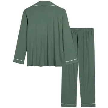 Joyaria Women Long Sleeve Pajamas Set Super-Soft Comfy Bamboo Viscose Cooling Sleepwear Button Down Pj Lounge Sets (Olive,XL)