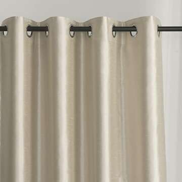 GYROHOME Faux Silk Room-Darkening Blackout Curtains with Beige Liner, Solid Window Treatment Drapes ...