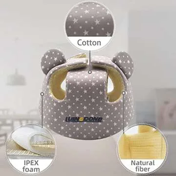 Xifamniy Baby Soft Safety Helmet Foam Head Protector Helmet for Toddler Infant Walking Suit 6-24m (Grey Star)