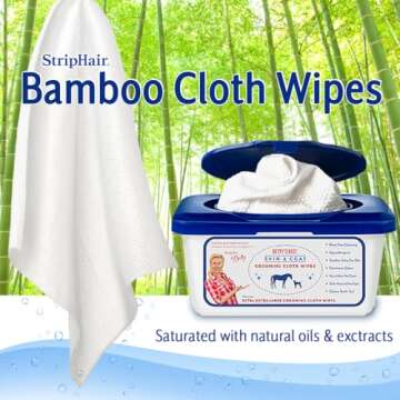 StripHair Bamboo Cloth Wipes Extra Large Reusable 12x12in for Dog Pet Horse Coat Grooming and All Purpose - with Dispenser