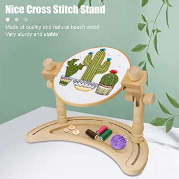 Adjustable Beech Wood Embroidery Hoop Stand for Crafting