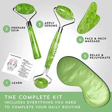 Ticlo's Authentic Jade Roller - Massage Tool For Face, Neck & Body – 100% Natural Jade Stone - BONUS 3D Soft Sleep Mask