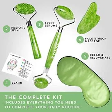 Ticlo's Authentic Jade Roller - Massage Tool For Face, Neck & Body – 100% Natural Jade Stone - BONUS 3D Soft Sleep Mask