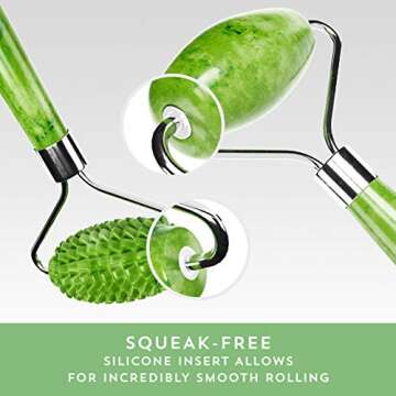 Ticlo's Authentic Jade Roller - Massage Tool For Face, Neck & Body – 100% Natural Jade Stone - BONUS 3D Soft Sleep Mask