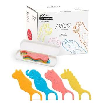 Piico Unflavored Kids Floss - No Fluoride Dual Line Dental Floss Picks - Fun Oral Care in Colorful F...