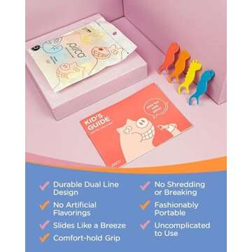 Piico Unflavored Kids Floss - No Fluoride Dual Line Dental Floss Picks - Fun Oral Care in Colorful Floss Sticks Design - Flossers Prevent Tooth Decay & Gum Disease - 300 Playground Zoo & Travel Case