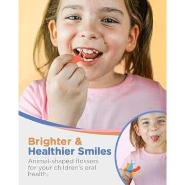 Piico Unflavored Kids Floss - No Fluoride Dual Line Dental Floss Picks - Fun Oral Care in Colorful Floss Sticks Design - Flossers Prevent Tooth Decay & Gum Disease - 300 Playground Zoo & Travel Case
