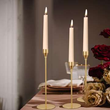 joybest Candle Holder Set of 3, Gold Candlestick Holders for Taper Candles, Taper Candle Holders Fits 3/4 Inch Candle for Wedding, Party, Anniversary or Home Decor