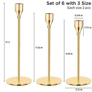joybest Candle Holder Set of 3, Gold Candlestick Holders for Taper Candles, Taper Candle Holders Fits 3/4 Inch Candle for Wedding, Party, Anniversary or Home Decor