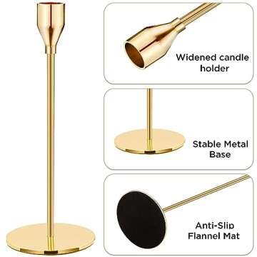 joybest Candle Holder Set of 3, Gold Candlestick Holders for Taper Candles, Taper Candle Holders Fits 3/4 Inch Candle for Wedding, Party, Anniversary or Home Decor