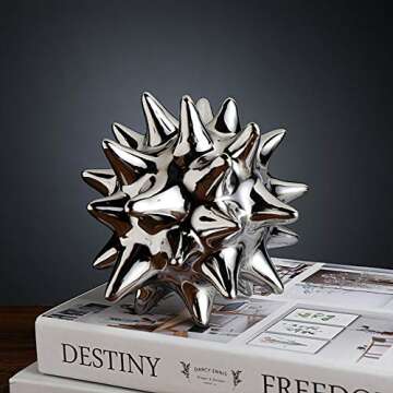Anding Ceramic Abstract culpture Ideal Gift Suitable for Friends Family Wedding Table Home DecorationSea Urchin Silver Jewelry (A351 Silver)