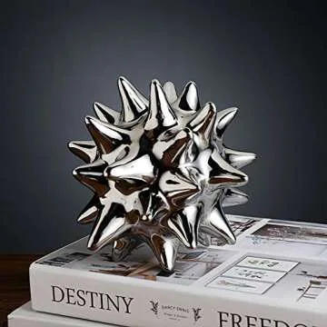 Anding Ceramic Abstract culpture Ideal Gift Suitable for Friends Family Wedding Table Home DecorationSea Urchin Silver Jewelry (A351 Silver)