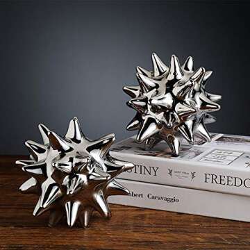 Anding Ceramic Abstract culpture Ideal Gift Suitable for Friends Family Wedding Table Home DecorationSea Urchin Silver Jewelry (A351 Silver)