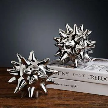 Anding Ceramic Abstract culpture Ideal Gift Suitable for Friends Family Wedding Table Home DecorationSea Urchin Silver Jewelry (A351 Silver)