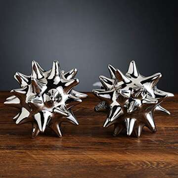 Anding Ceramic Abstract culpture Ideal Gift Suitable for Friends Family Wedding Table Home DecorationSea Urchin Silver Jewelry (A351 Silver)