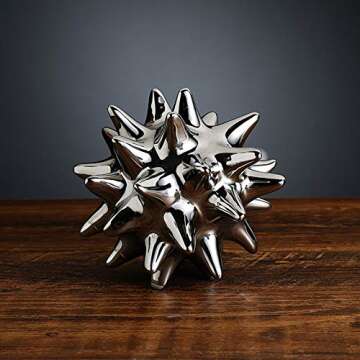 Anding Ceramic Abstract culpture Ideal Gift Suitable for Friends Family Wedding Table Home DecorationSea Urchin Silver Jewelry (A351 Silver)
