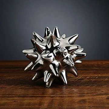 Anding Ceramic Abstract culpture Ideal Gift Suitable for Friends Family Wedding Table Home DecorationSea Urchin Silver Jewelry (A351 Silver)