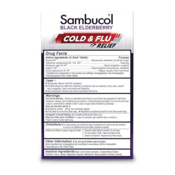 Sambucol Cold and Flu Relief Tablets - Homeopathic Cold Medicine, Cold Remedy for Adults, Black Elderberry for Colds, Zinc Cold Remedy - 30 Count