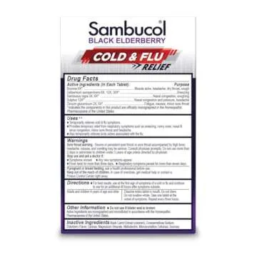 Sambucol Cold and Flu Relief Tablets - Homeopathic Cold Medicine, Cold Remedy for Adults, Black Elderberry for Colds, Zinc Cold Remedy - 30 Count