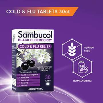Sambucol Cold and Flu Relief Tablets - Homeopathic Cold Medicine, Cold Remedy for Adults, Black Elderberry for Colds, Zinc Cold Remedy - 30 Count