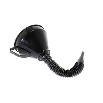 Right Angle Flexible Plastic Funnel Set Comes Complete with 2 Detachable Spout Attachments and Filter for Automotive Oil and Household Uses
