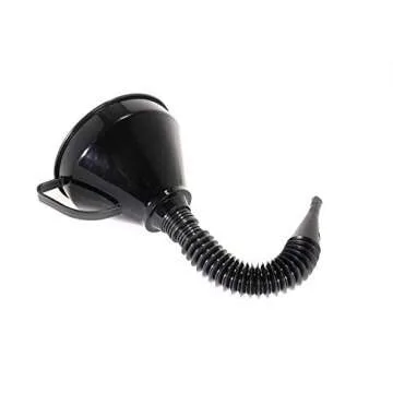 Right Angle Flexible Plastic Funnel Set Comes Complete with 2 Detachable Spout Attachments and Filter for Automotive Oil and Household Uses