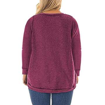 ROSRISS Women's Plus Size T-Shirts Long Sleeve Casual Tunic Tops Wine Red 20W