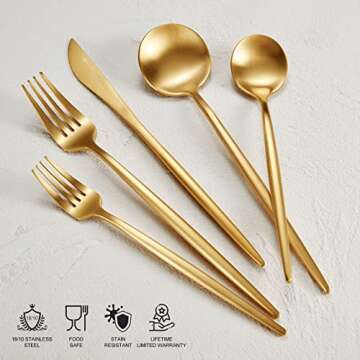 KEAWELL Mia Satin Gold 4-Piece Spoons, 18/10 Stainless Steel, Matte Finish Resists Fingerprints, Sturdy and Sleek Design (7.2" Teaspoon)