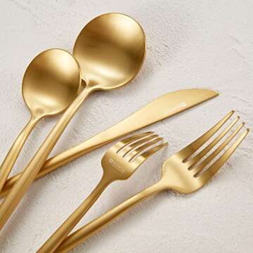 KEAWELL Mia Satin Gold 4-Piece Spoons, 18/10 Stainless Steel, Matte Finish Resists Fingerprints, Sturdy and Sleek Design (7.2" Teaspoon)