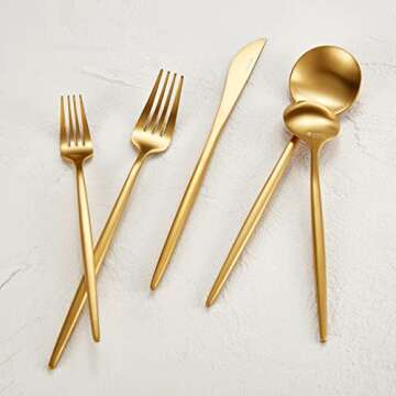 KEAWELL Mia Satin Gold 4-Piece Spoons, 18/10 Stainless Steel, Matte Finish Resists Fingerprints, Sturdy and Sleek Design (7.2" Teaspoon)