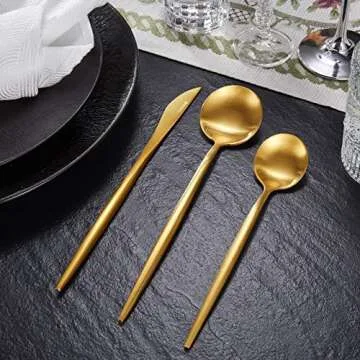 KEAWELL Mia Satin Gold 4-Piece Spoons, 18/10 Stainless Steel, Matte Finish Resists Fingerprints, Sturdy and Sleek Design (7.2" Teaspoon)